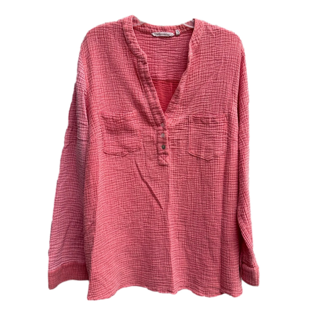 Soft Surroundings Pink Gauze Tunic Henley